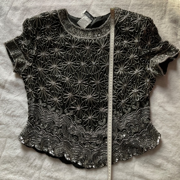 Short sleeved beaded Papell Boutique evening top - Picture 9 of 13